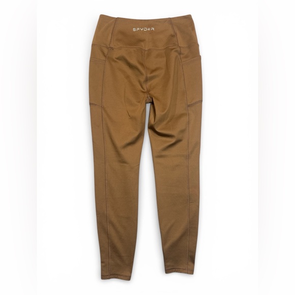 Spyder Active Fleece Lined Leggings Brown Medium Winter Workout Pants - Picture 2 of 9